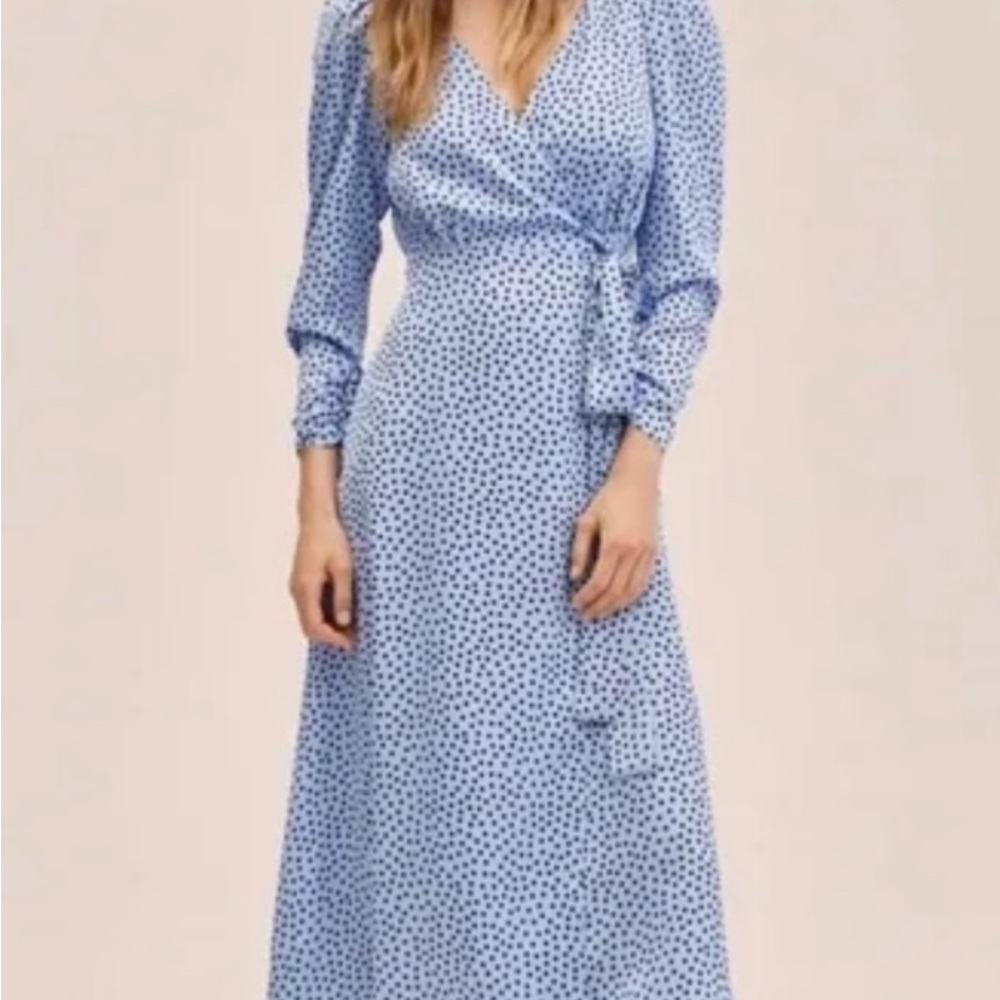 Mango Light Blue Long Sleeve Dress